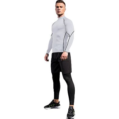 Mens Long Sleeve Compression Shirt with Mock Neck and Stretch Fit for Performance and Training