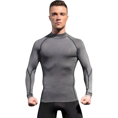 Mens Long Sleeve Compression Shirt with Mock Neck and Stretch Fit for Performance and Training