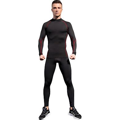 Mens Long Sleeve Compression Shirt with Mock Neck and Stretch Fit for Performance and Training