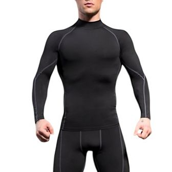 Mens Long Sleeve Compression Shirt with Mock Neck and Stretch Fit for Performance and Training