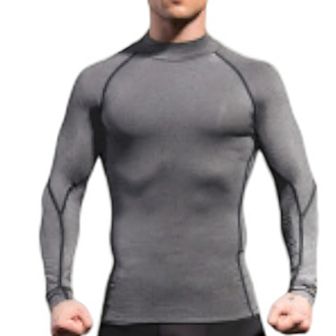 Mens Long Sleeve Compression Shirt with Mock Neck and Stretch Fit for Performance and Training
