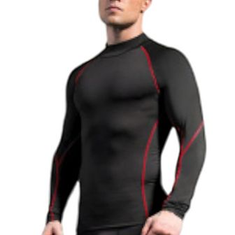 Mens Long Sleeve Compression Shirt with Mock Neck and Stretch Fit for Performance and Training