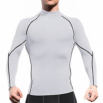 Mens Long Sleeve Compression Shirt with Mock Neck and Stretch Fit for Performance and Training
