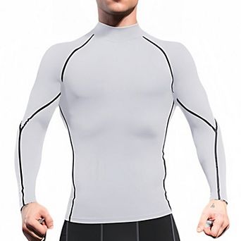 Mens Long Sleeve Compression Shirt with Mock Neck and Stretch Fit for Performance and Training