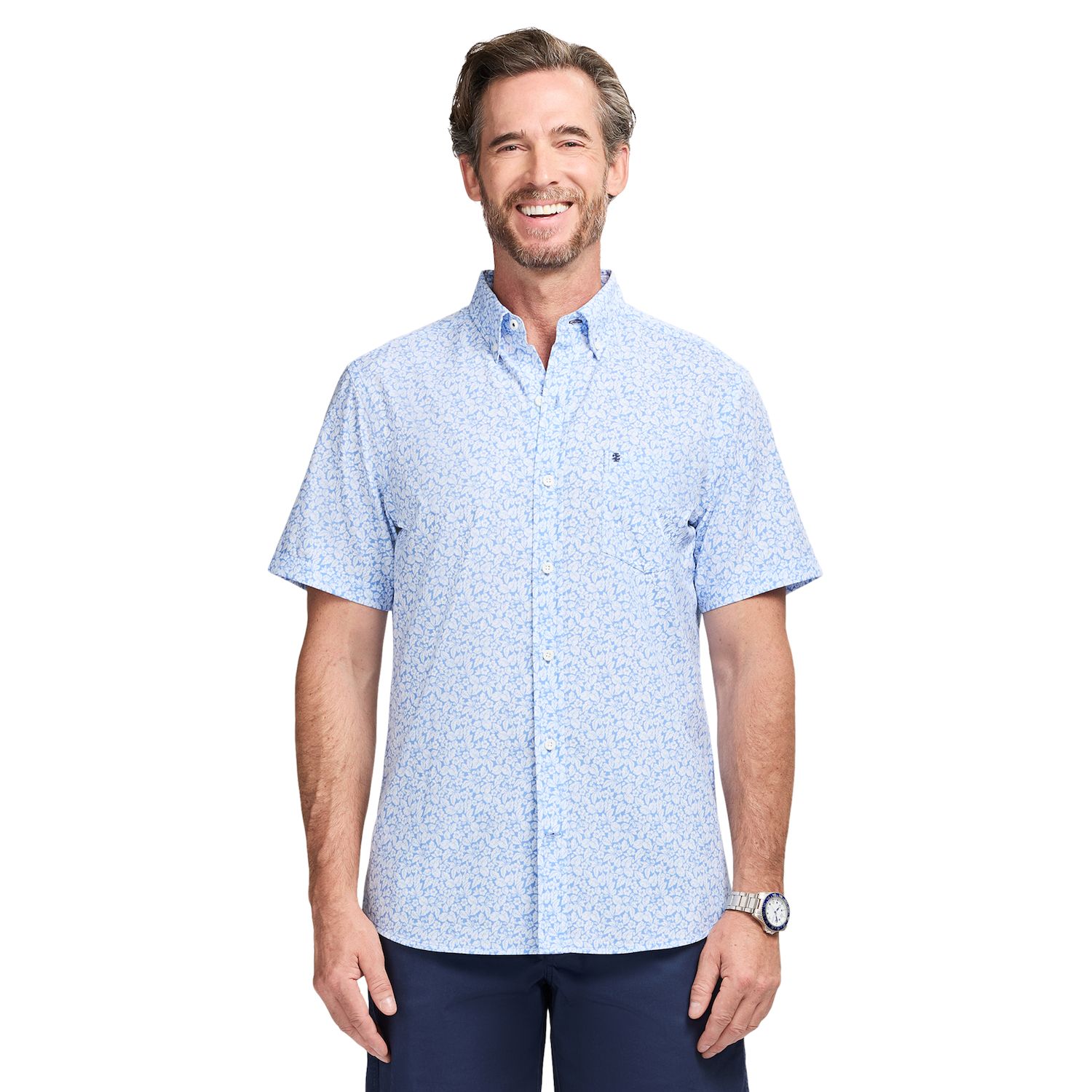 Мужская рубашка IZOD Breeze Woven Short Sleeve Button-Down, цвет: Синий