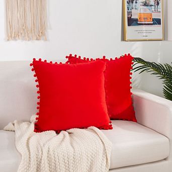 Elegant Comfort 2 pc Pom-Pom Velvet Cushion Cover - Pillow Covers