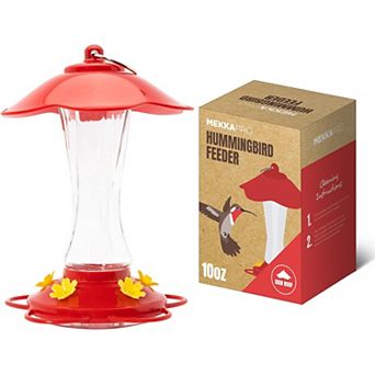 MEKKAPRO 10oz Glass Hummingbird Feeder Red Bee-Proof