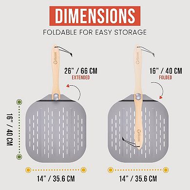 Chef Pomodoro 16in Aluminum Pizza Peel Foldable Wood Handle