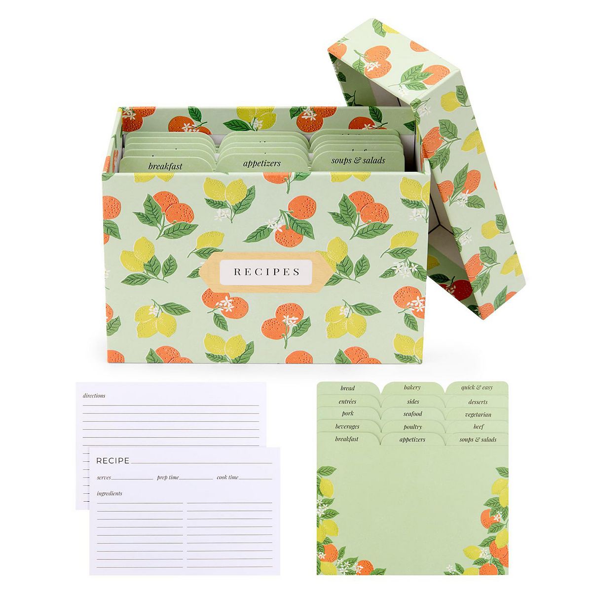 Rileys & Co Citrus Recipe Box 6x4in 50 Cards 15 Dividers