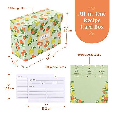 Rileys & Co Citrus Recipe Box 6x4in 50 Cards 15 Dividers