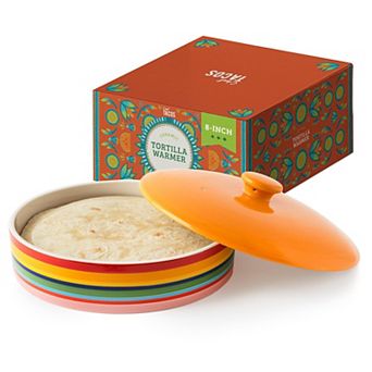 Chef Tacos 8 in Ceramic Tortilla Warmer Rainbow Lid