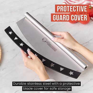 Chef Pomodoro 16in SS Pizza Rocker Knife Blade Cover