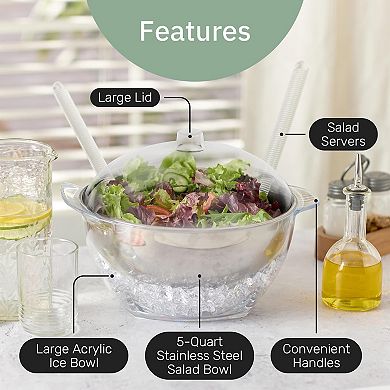 Useful Co Salad Bowl 4.5qt Chilled Serving Bowl with Lid