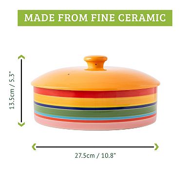Chef Tacos 10in Ceramic Tortilla Warmer Rainbow Lid