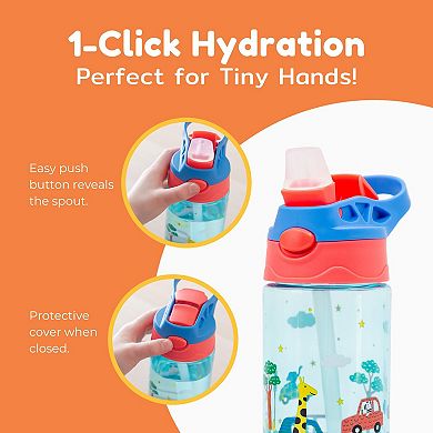 BOZ 14oz Kids Flip Bottles 2-Pack Cars/Construction Leak Proof