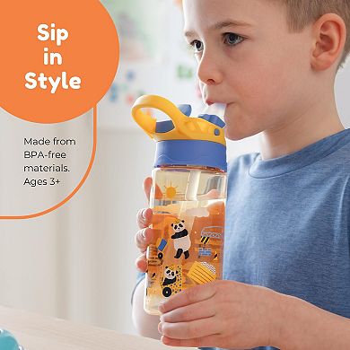 BOZ 14oz Kids Flip Bottles 2-Pack Cars/Construction Leak Proof