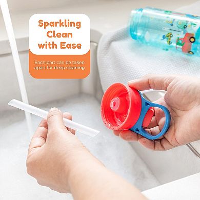 BOZ 14oz Kids Flip Bottles 2-Pack Cars/Construction Leak Proof