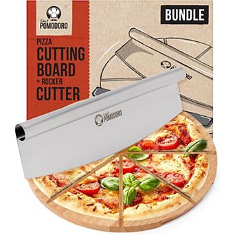 Chef Pomodoro 14 in Pizza Cutter Round Wood Serving Board