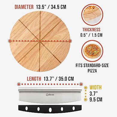 Chef Pomodoro 14in Pizza Cutter Round Wood Serving Board