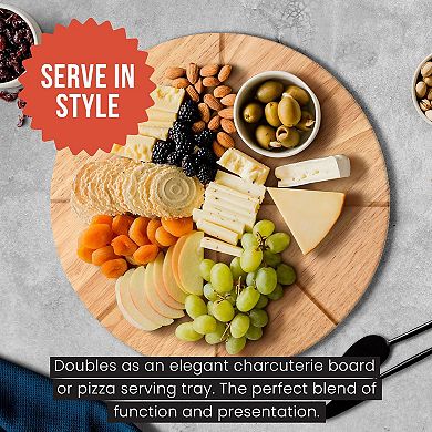 Chef Pomodoro 14in Pizza Cutter Round Wood Serving Board