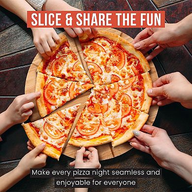 Chef Pomodoro 14in Pizza Cutter Round Wood Serving Board