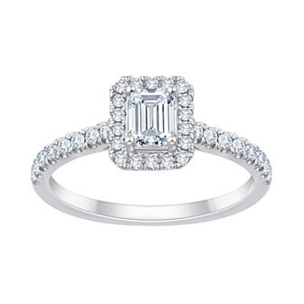 Brilliant Love 10k White Gold 3/4 Carat T.W. Lab Grown Diamond Emerald Cut Halo Engagement Ring
