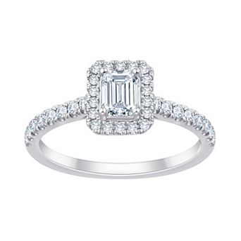 Brilliant Love 10k White Gold 3/4 Carat T.W. Lab Grown Diamond Emerald Cut Halo Engagement Ring