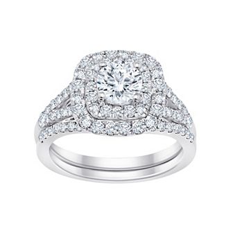 Brilliant Love 10k White Gold 1 5/8 Carat T.W. Lab Grown Diamond Cushion Frame Ring