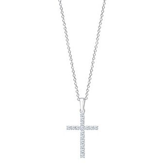 Brilliant Love 10k White Gold 1/4 Carat T.W. Lab Grown Diamond Cross Pendant Necklace