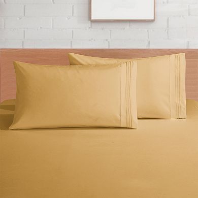Elegant Comfort Solid 3 Line Embroidery - Soft as a Hotel Premium Quality, 5-Piece Sheet Set