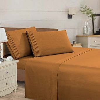 Elegant Comfort Solid 3 Line Embroidery - Soft as a Hotel Premium Quality, 5 pc Sheet Set