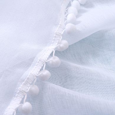 Elegant Comfort Set of 2 Pom Pom Tasseled Sheer Curtain - Rod Pocket