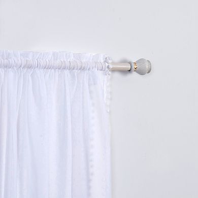 Elegant Comfort Set of 2 Pom Pom Tasseled Sheer Curtain - Rod Pocket