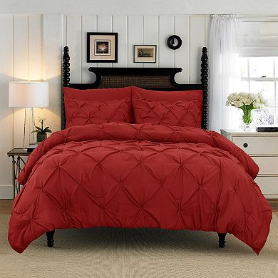 Elegant Comfort Pinch Pleated Pintuck Pattern, 3-Piece Duvet Cover Set - Features Corner Ties