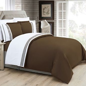 Elegant Comfort 3 pc Greek Embroidered Duvet Cover Set