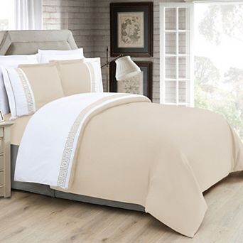 Elegant Comfort 3 pc Greek Embroidered Duvet Cover Set
