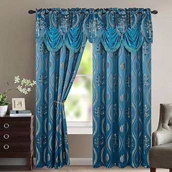 Elegant Comfort Set of 2 Aurora Curtain Panels- Attached Valance - Rod Pocket- 54" W x 84" L