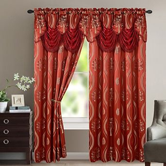 Elegant Comfort Set of 2 Aurora Curtain Panels- Attached Valance - Rod Pocket- 54" W x 84" L