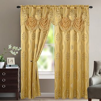 Elegant Comfort Set of 2 Aurora Curtain Panels- Attached Valance - Rod Pocket- 54" W x 84" L