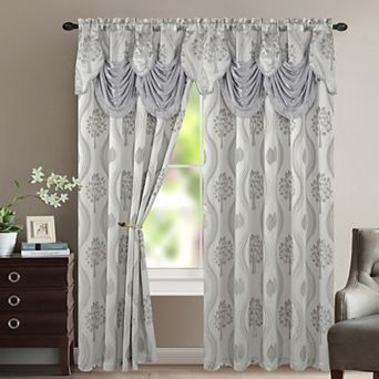 Elegant Comfort Set of 2 Aurora Curtain Panels- Attached Valance - Rod Pocket- 54" W x 84" L