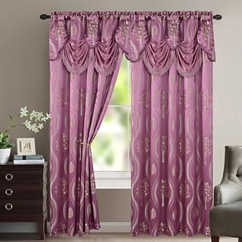Elegant Comfort Set of 2 Aurora Curtain Panels- Attached Valance - Rod Pocket- 54" W x 84" L