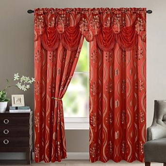 Elegant Comfort Set of 2 Aurora Curtain Panels- Attached Valance - Rod Pocket- 54" W x 84" L