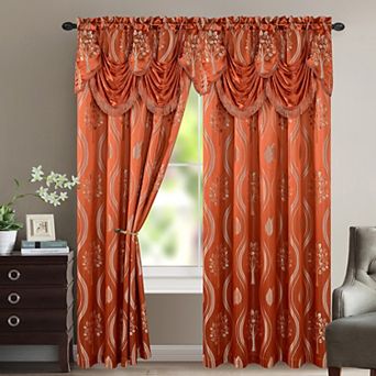 Elegant Comfort Set of 2 Aurora Curtain Panels- Attached Valance - Rod Pocket- 54" W x 84" L