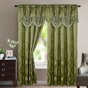 Elegant Comfort Set of 2 Aurora Curtain Panels- Attached Valance - Rod Pocket- 54" W x 84" L