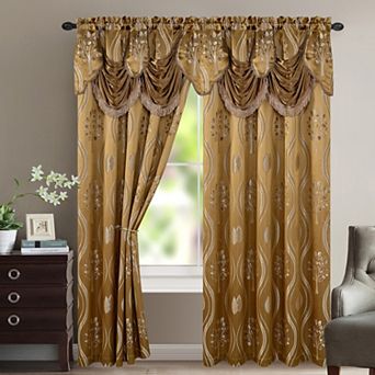 Elegant Comfort Set of 2 Aurora Curtain Panels- Attached Valance - Rod Pocket- 54" W x 84" L