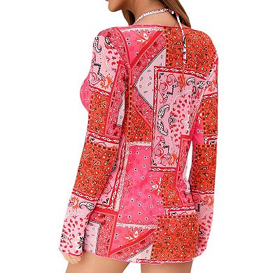 Women's 3 Piece Bikini Swimsuit Set with Triangle Top High Waist Bottom and Long Sleeve Cover-Up