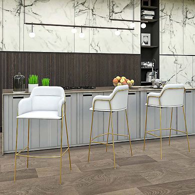 40" Low-Back Bar Stool - Plush Polyester, Gold Steel Frame