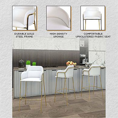 40" Low-Back Bar Stool - Plush Polyester, Gold Steel Frame