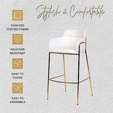 40" Low-Back Bar Stool - Plush Polyester, Gold Steel Frame