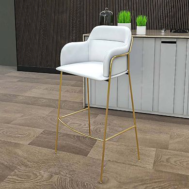 40" Low-Back Bar Stool - Plush Polyester, Gold Steel Frame